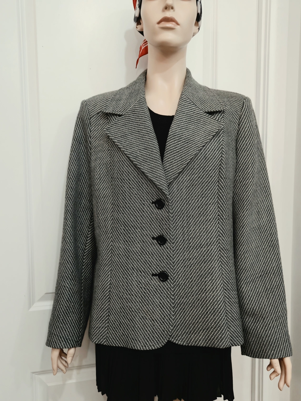 Talbots Italian Wool Gray Herringbone Blazer Jacket Size L